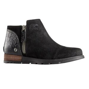 Sorel Black Major Low Suede Leather Side-Zip Ankle Boots Booties